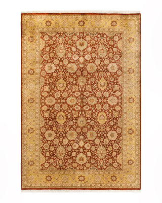 Traditional Mogul Orange Wool Area Rug 6' 3" x 9' 2" - Solo Rugs