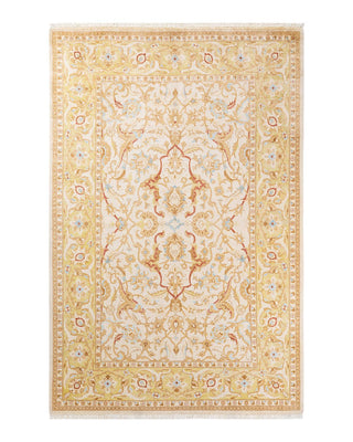 Contemporary Eclectic Ivory Wool Area Rug 6' 2" x 9' 4" - Solo Rugs