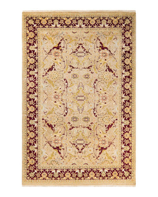 Traditional Mogul Yellow Wool Area Rug 6' 1" x 9' 3" - Solo Rugs