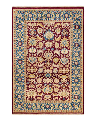 Traditional Mogul Red Wool Area Rug 6' 1" x 8' 9" - Solo Rugs