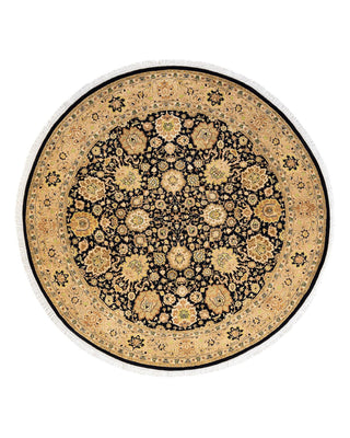 Traditional Mogul Black Wool Round Area Rug 6' 1" x 6' 1" - Solo Rugs
