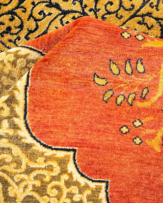 Traditional Mogul Orange Wool Area Rug 6' 4" x 8' 10" - Solo Rugs