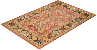 Traditional Mogul Orange Wool Area Rug 6' 1" x 9' 0" - Solo Rugs