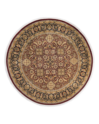 Traditional Mogul Red Wool Round Area Rug 7' 1" x 7' 1" - Solo Rugs