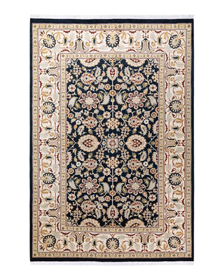 Contemporary Eclectic Black Wool Area Rug 6' 1" x 9' 0" - Solo Rugs