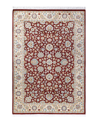Traditional Mogul Red Wool Area Rug 4' 2" x 5' 10" - Solo Rugs