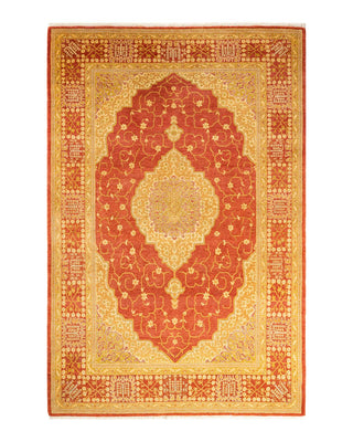 Traditional Mogul Orange Wool Area Rug 4' 8" x 7' 1" - Solo Rugs