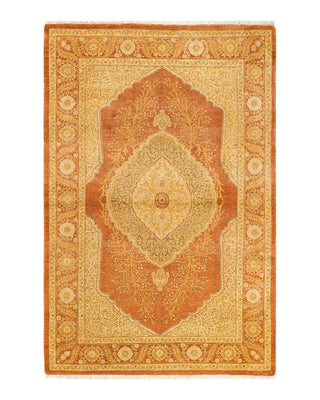 Traditional Mogul Orange Wool Area Rug 4' 2" x 6' 2" - Solo Rugs