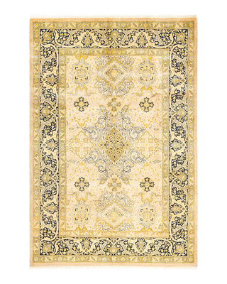 Traditional Mogul Ivory Wool Area Rug 6' 1" x 9' 0" - Solo Rugs
