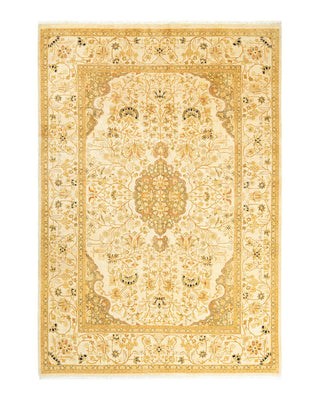 Traditional Mogul Ivory Wool Area Rug 6' 2" x 9' 0" - Solo Rugs