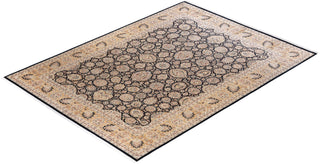 Traditional Mogul Black Wool Area Rug 9' 1" x 12' 3" - Solo Rugs