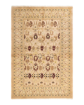 Traditional Mogul Ivory Wool Area Rug 4' 9" x 7' 2" - Solo Rugs