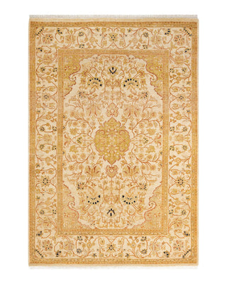 Traditional Mogul Ivory Wool Area Rug 4' 2" x 5' 10" - Solo Rugs