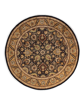 Traditional Mogul Black Wool Round Area Rug 9' 1" x 9' 1" - Solo Rugs