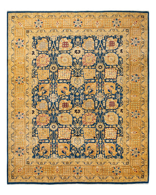 Contemporary Eclectic Blue Wool Area Rug 9' 1" x 10' 6" - Solo Rugs