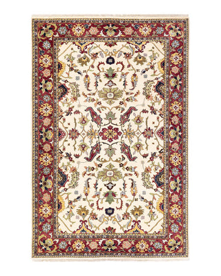 Contemporary Eclectic Ivory Wool Area Rug 6' 3" x 9' 5" - Solo Rugs