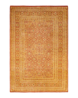 Traditional Mogul Orange Wool Area Rug 6' 2" x 9' 2" - Solo Rugs