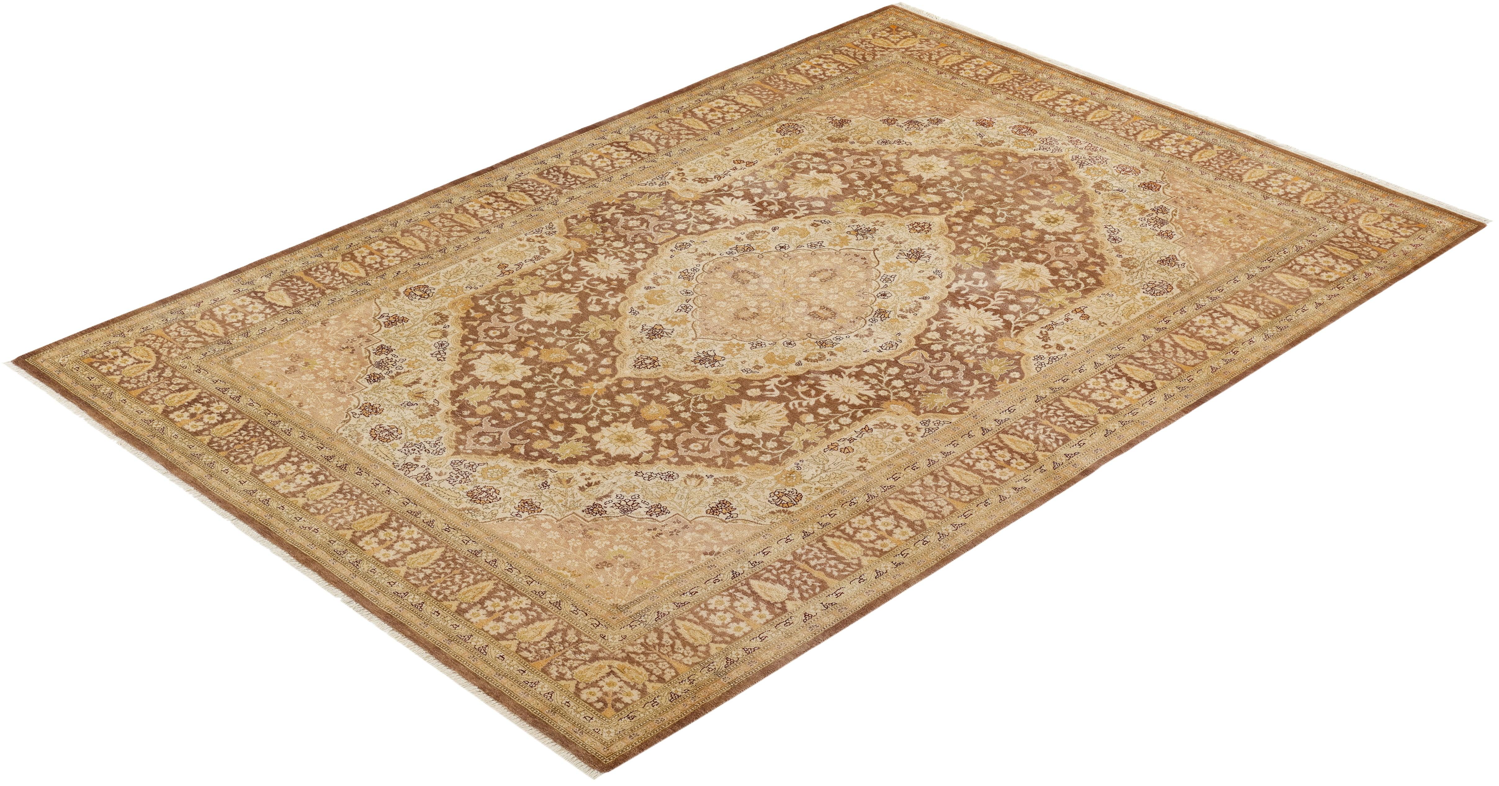 Traditional Mogul Brown Wool Area Rug 6' 2" x 9' 1" - Solo Rugs