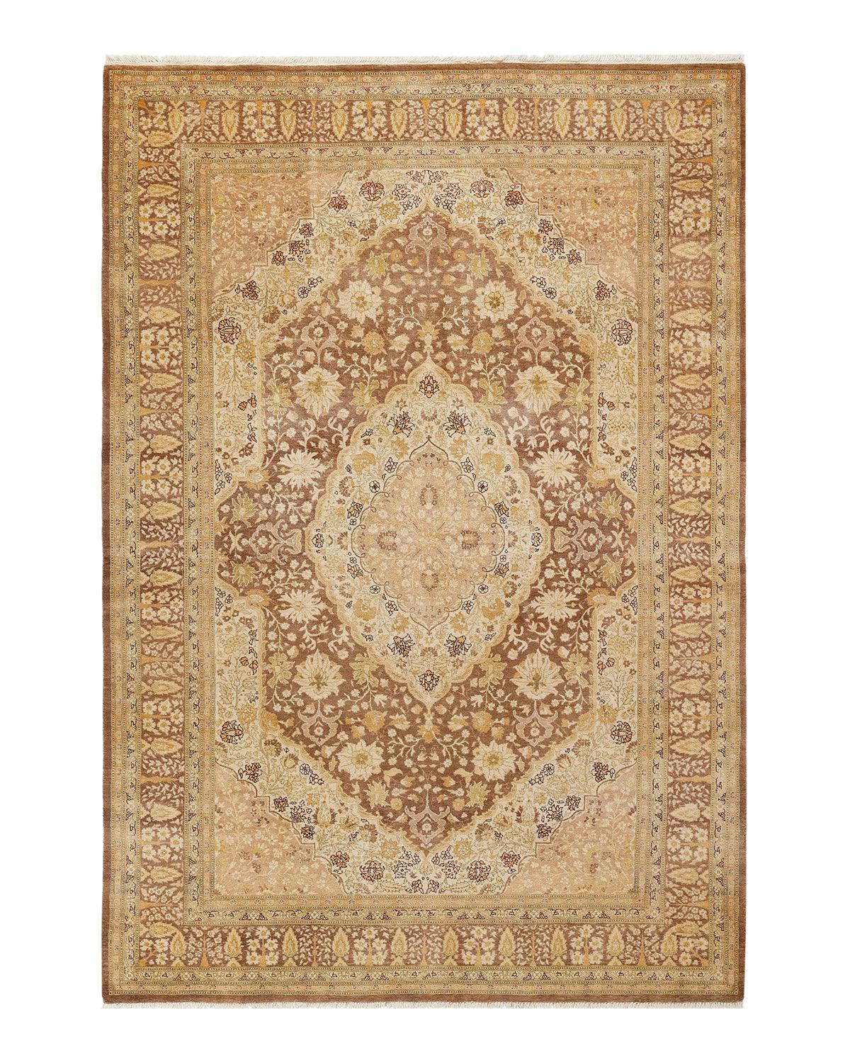 Traditional Mogul Brown Wool Area Rug 6' 2" x 9' 1" - Solo Rugs