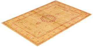 Traditional Mogul Yellow Wool Area Rug 4' 2" x 6' 1" - Solo Rugs