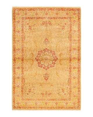 Traditional Mogul Yellow Wool Area Rug 4' 2" x 6' 1" - Solo Rugs