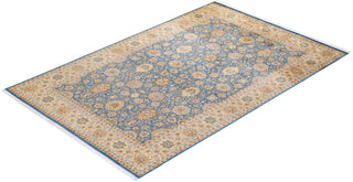 Traditional Mogul Light Blue Wool Area Rug 6' 2" x 9' 6" - Solo Rugs