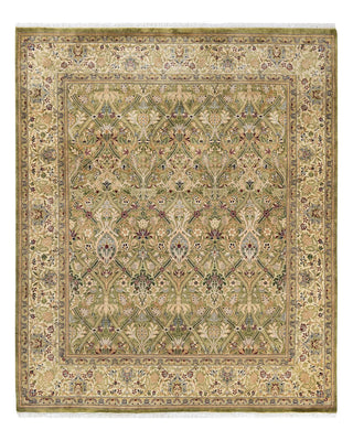 Traditional Mogul Green Wool Square Area Rug 6' 2" x 6' 5" - Solo Rugs
