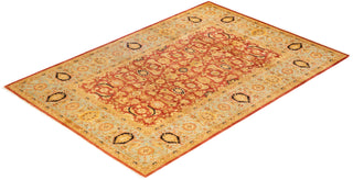 Traditional Mogul Orange Wool Area Rug 6' 3" x 8' 10" - Solo Rugs