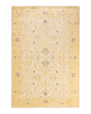 Contemporary Eclectic Ivory Wool Area Rug 6' 3" x 9' 2" - Solo Rugs