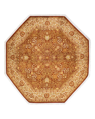 Traditional Mogul Orange Wool Round Area Rug 6' 1" x 6' 1" - Solo Rugs