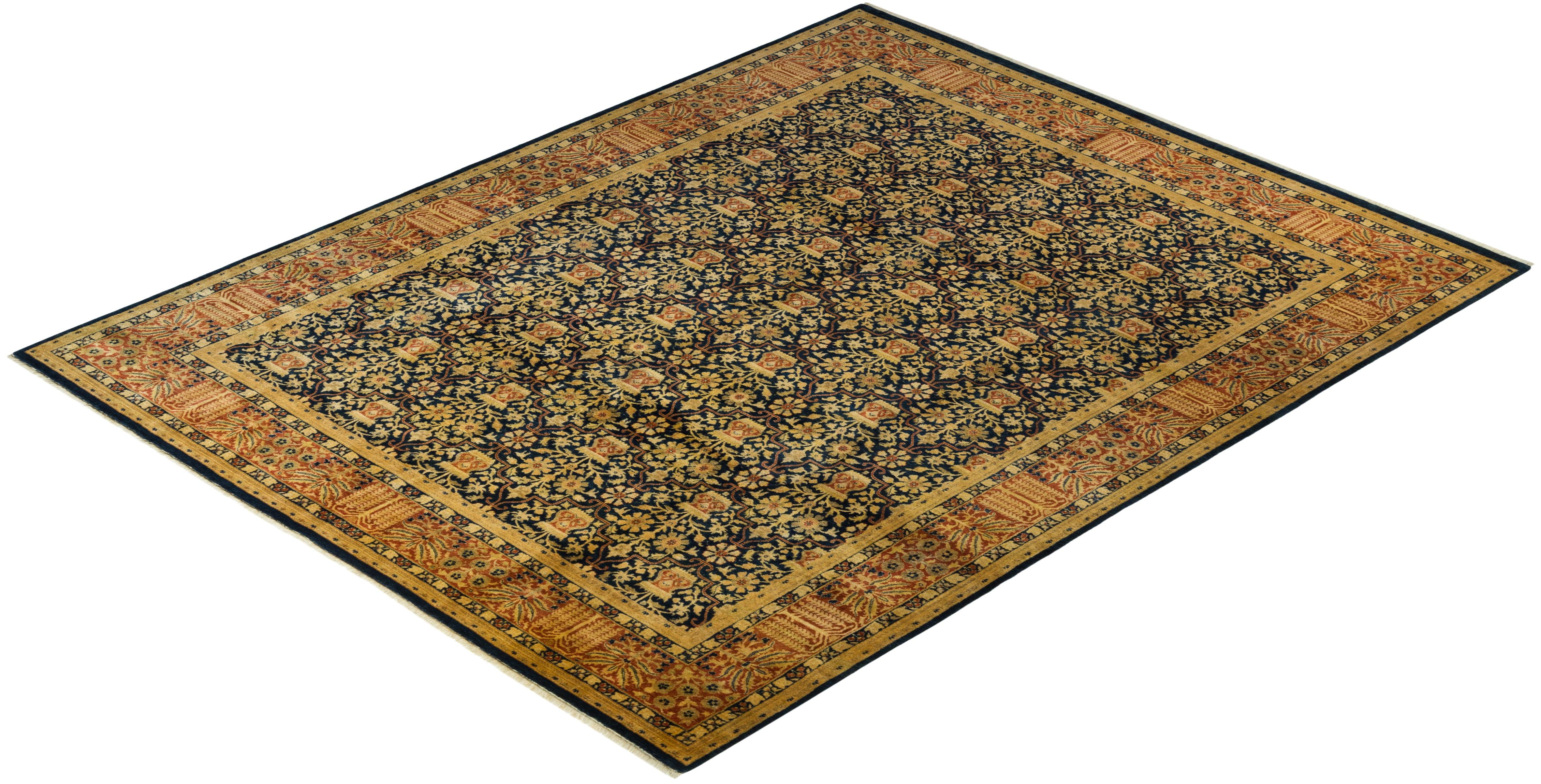 Traditional Mogul Blue Wool Area Rug 8' 1" x 10' 3" - Solo Rugs