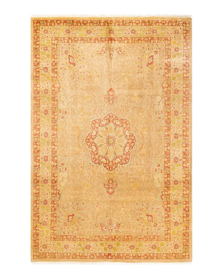 Traditional Mogul Yellow Wool Area Rug 6' 2" x 9' 3" - Solo Rugs