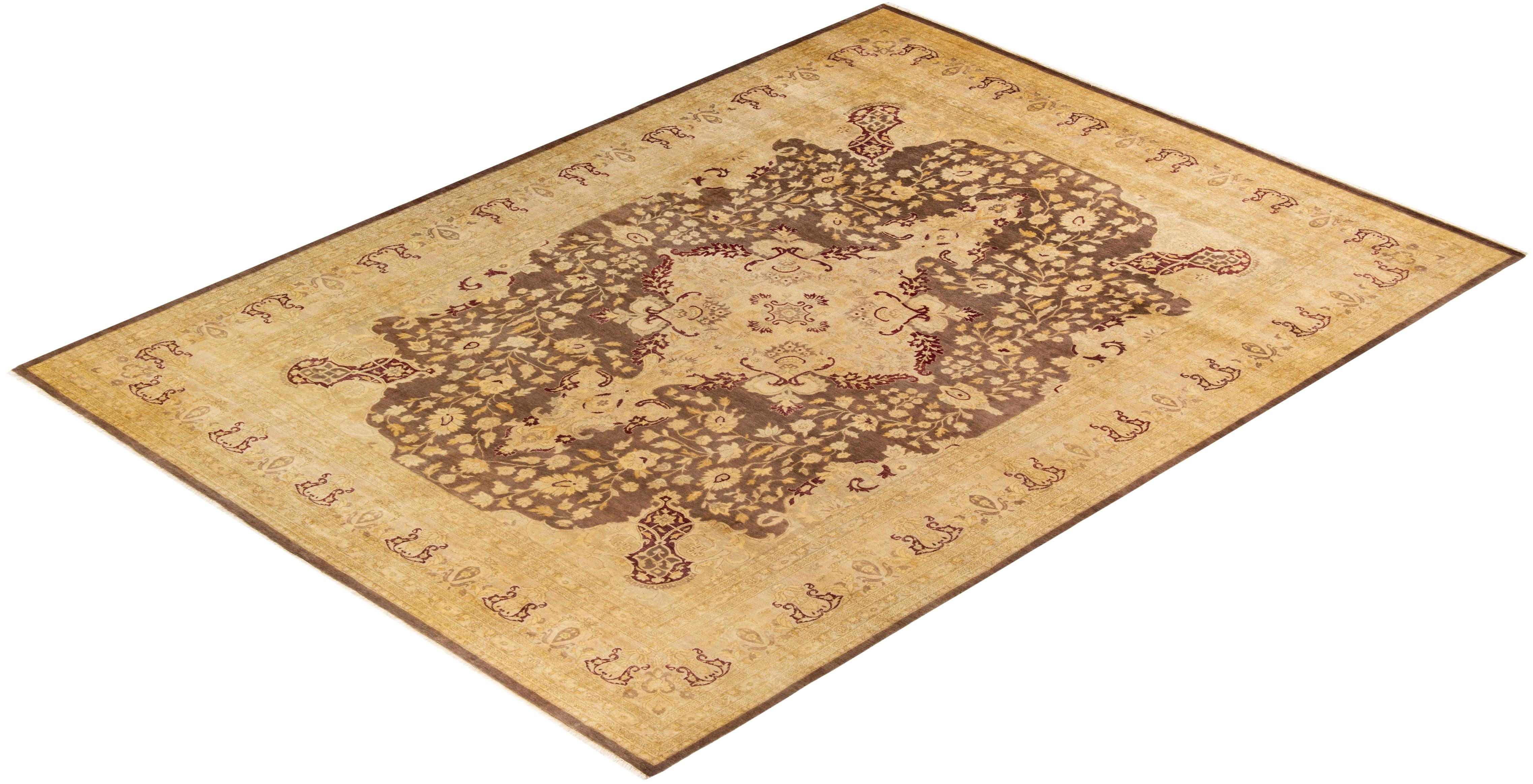 Traditional Mogul Brown Wool Area Rug 9' 1" x 12' 4" - Solo Rugs