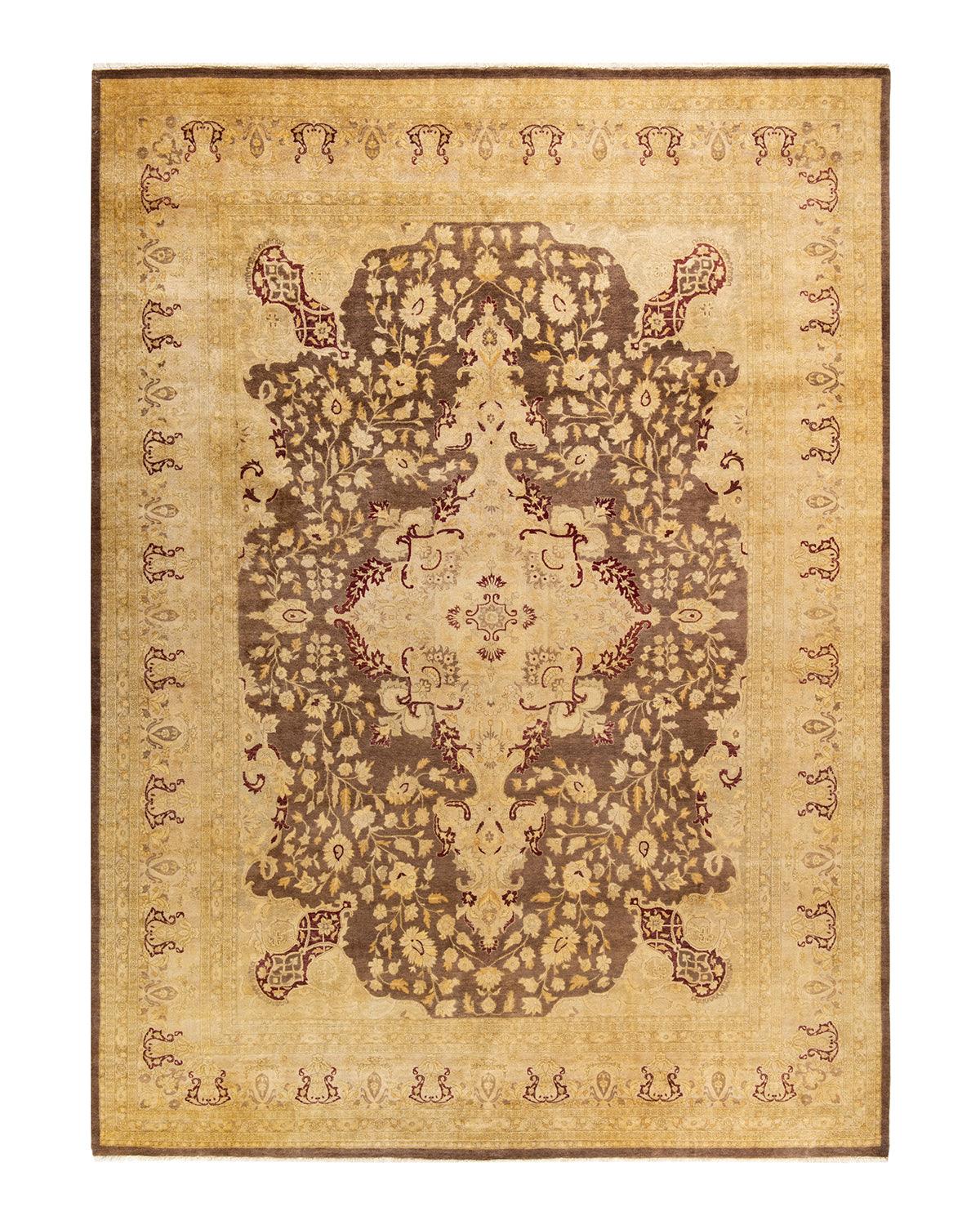 Traditional Mogul Brown Wool Area Rug 9' 1" x 12' 4" - Solo Rugs