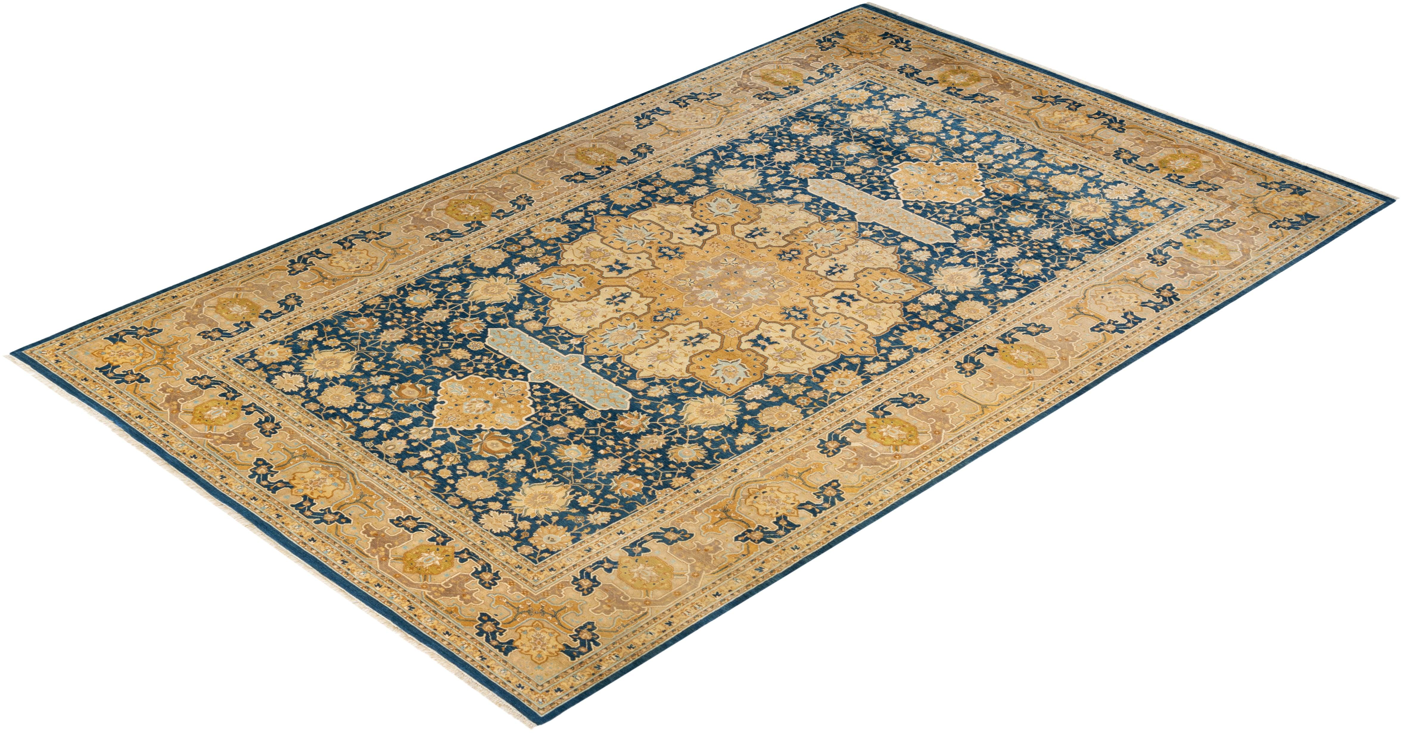 Traditional Mogul Blue Wool Runner 8' 1" x 13' 0" - Solo Rugs