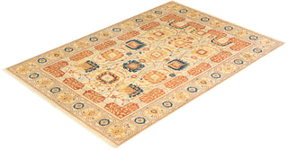 Traditional Mogul Ivory Wool Area Rug 6' 1" x 9' 1" - Solo Rugs