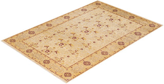 Traditional Mogul Ivory Wool Area Rug 6' 2" x 9' 0" - Solo Rugs