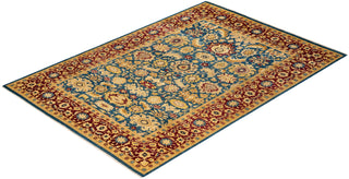 Traditional Mogul Blue Wool Area Rug 6' 1" x 8' 10" - Solo Rugs