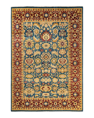 Traditional Mogul Blue Wool Area Rug 6' 1" x 8' 10" - Solo Rugs