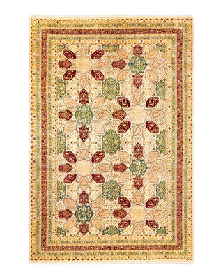Traditional Mogul Ivory Wool Area Rug 6' 2" x 9' 3" - Solo Rugs