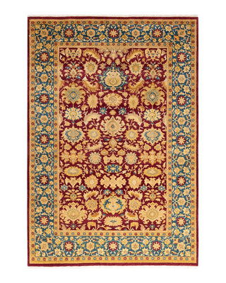 Traditional Mogul Red Wool Area Rug 6' 1" x 8' 10" - Solo Rugs