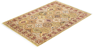 Traditional Mogul Green Wool Area Rug 4' 2" x 6' 4" - Solo Rugs
