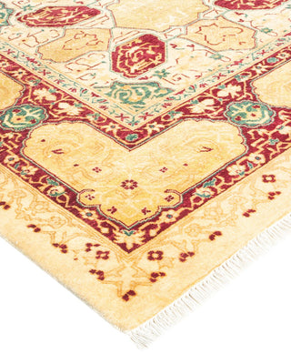 Traditional Mogul Ivory Wool Area Rug 6' 1" x 9' 1" - Solo Rugs