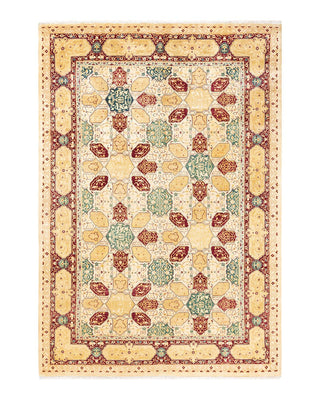 Traditional Mogul Ivory Wool Area Rug 6' 1" x 9' 1" - Solo Rugs
