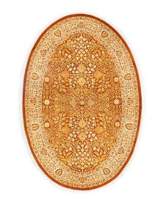 Traditional Mogul Orange Wool Round Area Rug 4' 1" x 6' 1" - Solo Rugs