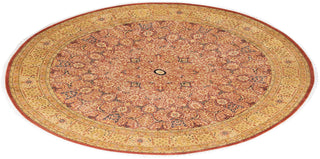 Traditional Mogul Orange Wool Round Area Rug 8' 1" x 8' 1" - Solo Rugs