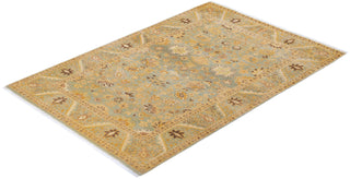 Traditional Mogul Light Blue Wool Area Rug 4' 1" x 6' 1" - Solo Rugs