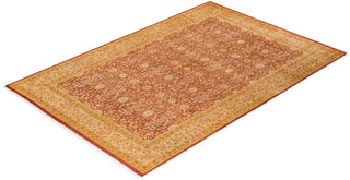Traditional Mogul Orange Wool Area Rug 6' 1" x 9' 1" - Solo Rugs