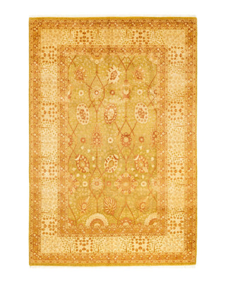 Traditional Mogul Green Wool Area Rug 6' 1" x 9' 4" - Solo Rugs