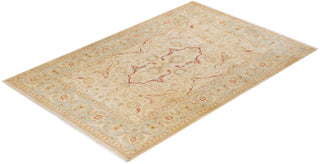 Contemporary Eclectic Ivory Wool Area Rug 6' 1" x 9' 3" - Solo Rugs